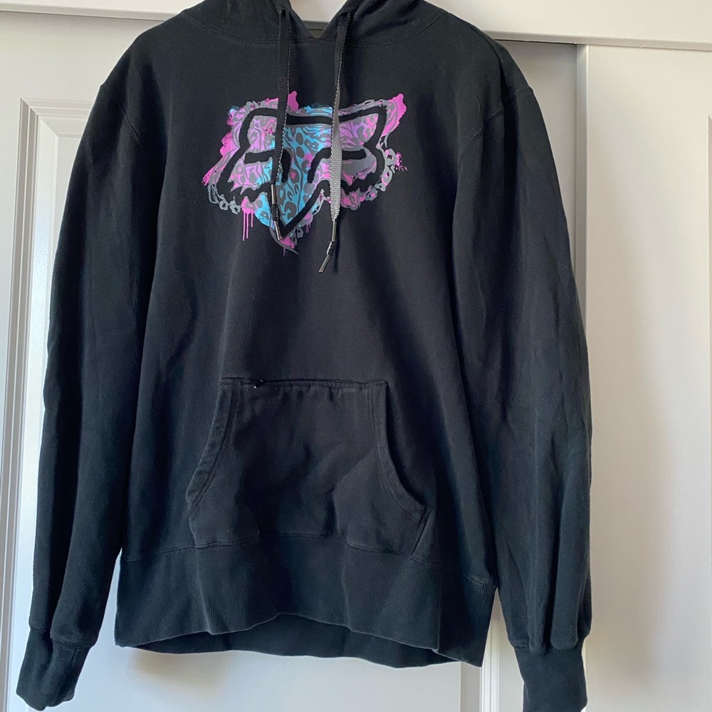 Fox Black Hoodie - Blue/Pink/Purple Graphic Design